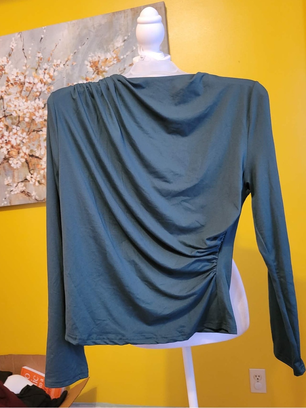 SHEIN Teal Green Long Sleeve Draped Side Ruched Top